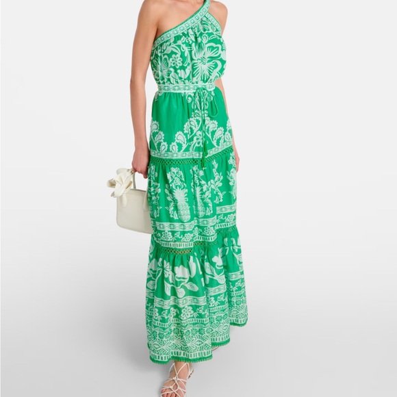 FARM Rio Dresses & Skirts - FARM Rio Green and White One-Shoulder Maxi Dress